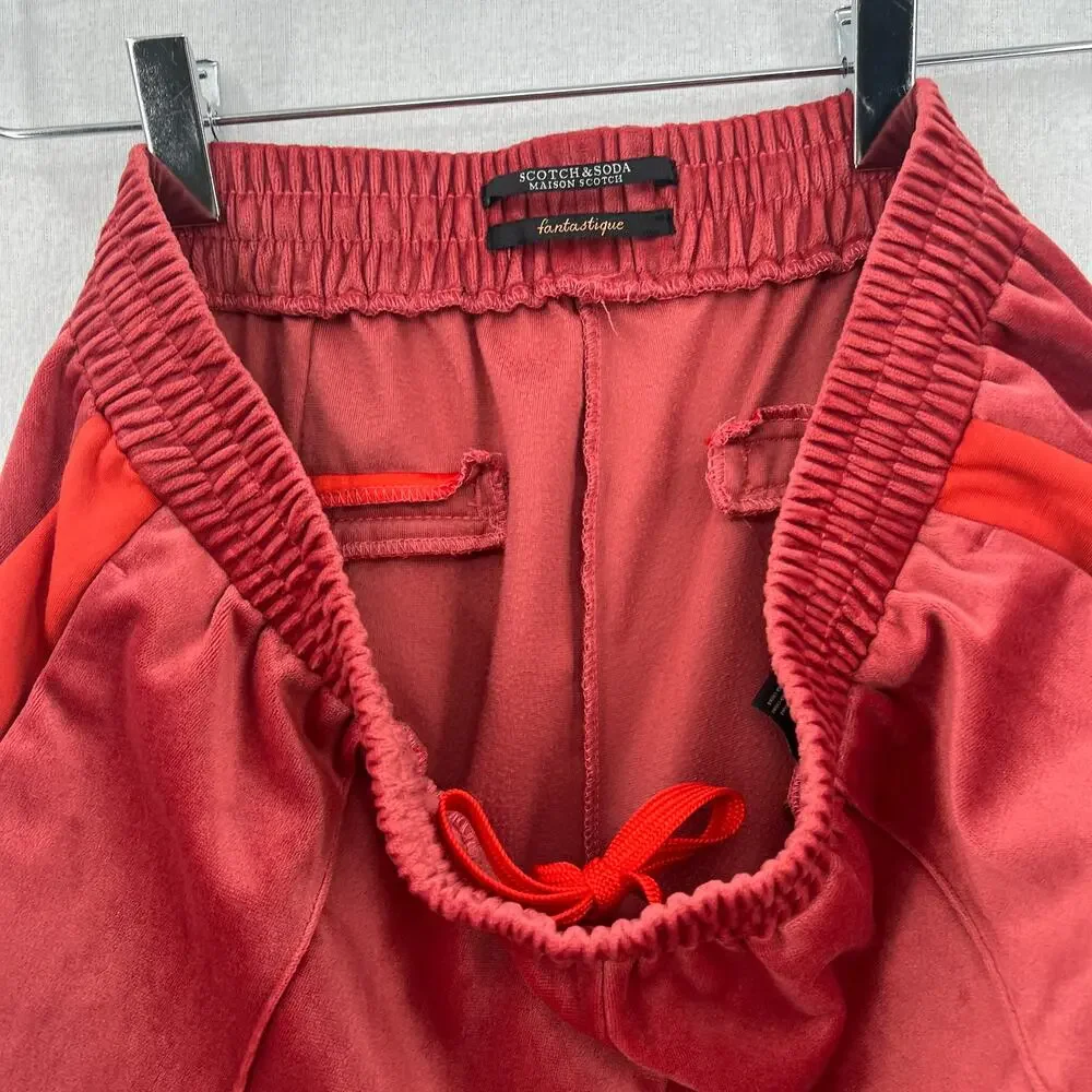 SCOTCH AND SODA The Peaks Velour Crop Track Pants Womens M Red Mid Rise Straight - Picture 10 of 16